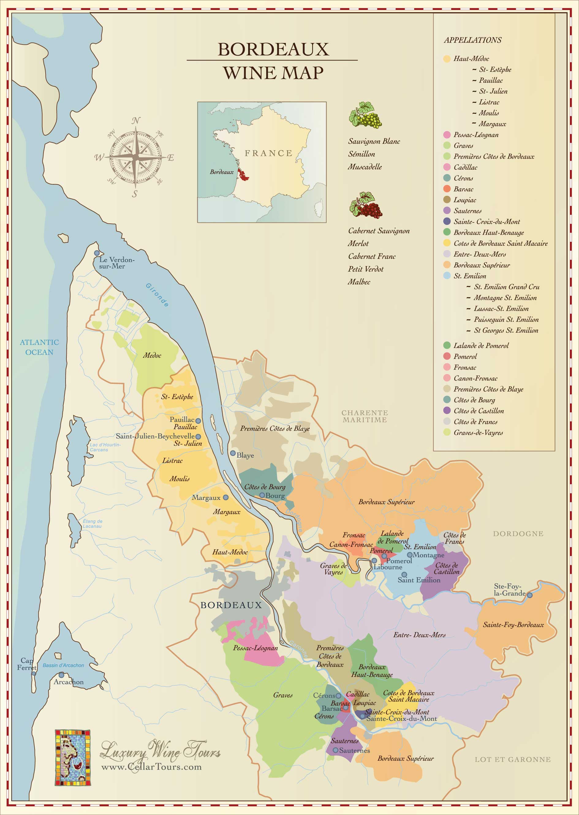 Bordeaux Wine Region Map