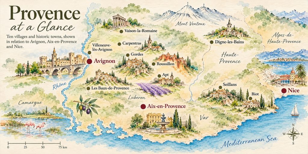 Illustrative map of Provence created by Cellar Tours. Not to scale.
