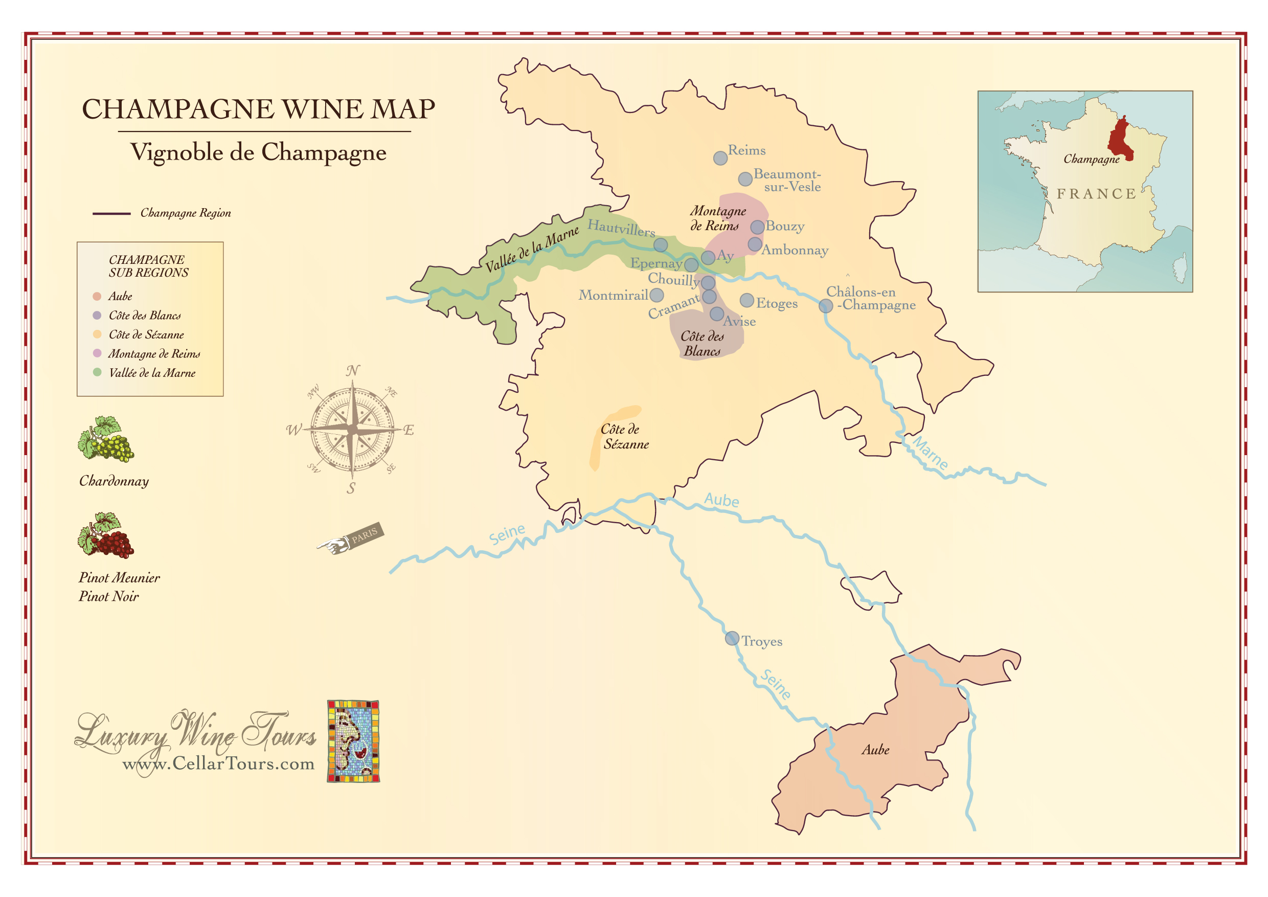 Mapa De La Región Del Vino De Champagne Cellar Tours