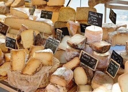 Cheese for sale in local market, Aix