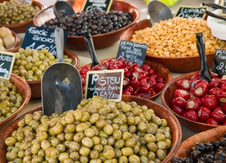 Colorful produce in a typical Provençal food market