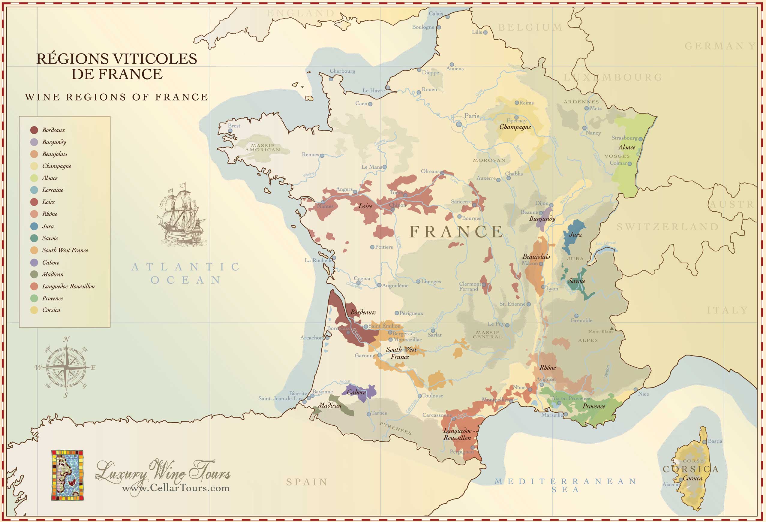 wine tour of france map