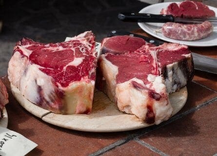 Thick slice of meat from chianina cow