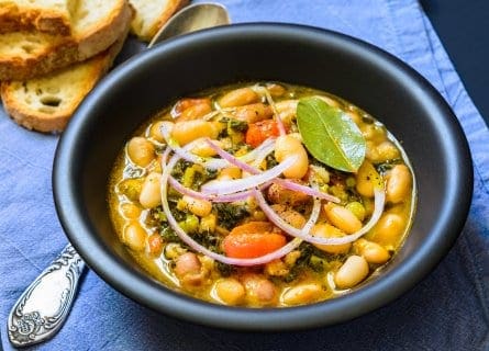 Typical Tuscan soup w/ vegetables, cannellini beans, cavolo nero, bread