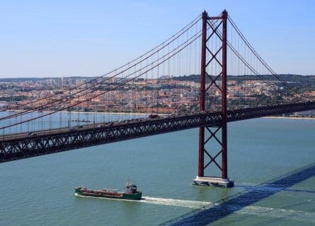 Almada Suspension Bridge, connecting Peninsula to Lisbon