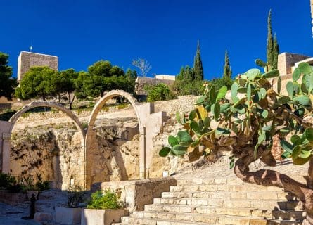 Ruins of arched gates at Santa Barbara Castle in Alicante