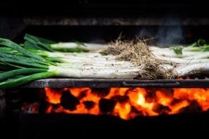 Calcots, scallons cooked on grill Calcots, scallons cooked on grill