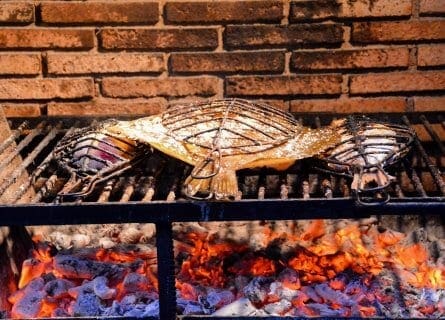 Cooking fish on grill, Getaria