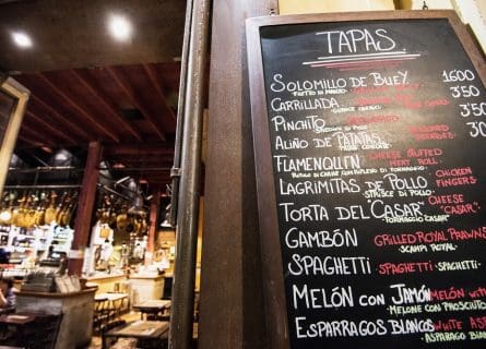 Tapas menu in a typical bar